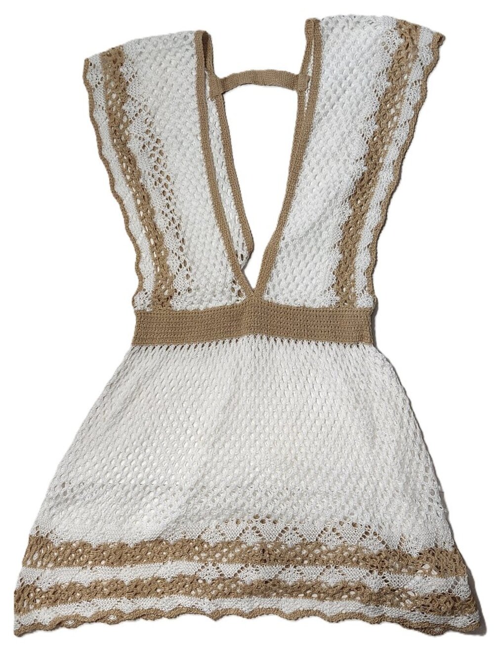 Women's Crochet Hollow Out Swimsuit Cover Up Dress with V Neck and Cap Sleeve